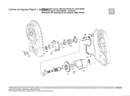 Catalogo de Recambios Servotransmisión ZF 4 WG 92 JOHN DEERE - 4660.002.015