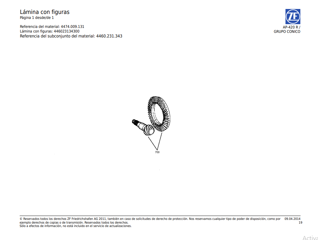 Catalogo de Recambios Eje Delantero ZF AP-420 R - 4474.009.131