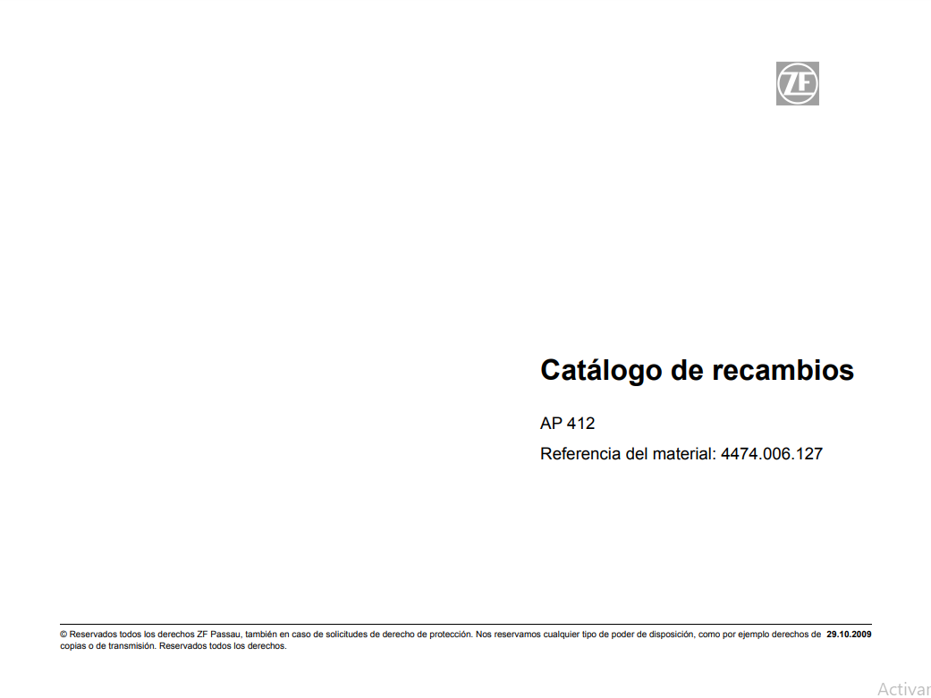 Catalogo de Recambios Eje Delantero ZF AP 412 - 4474.006.127 HK
