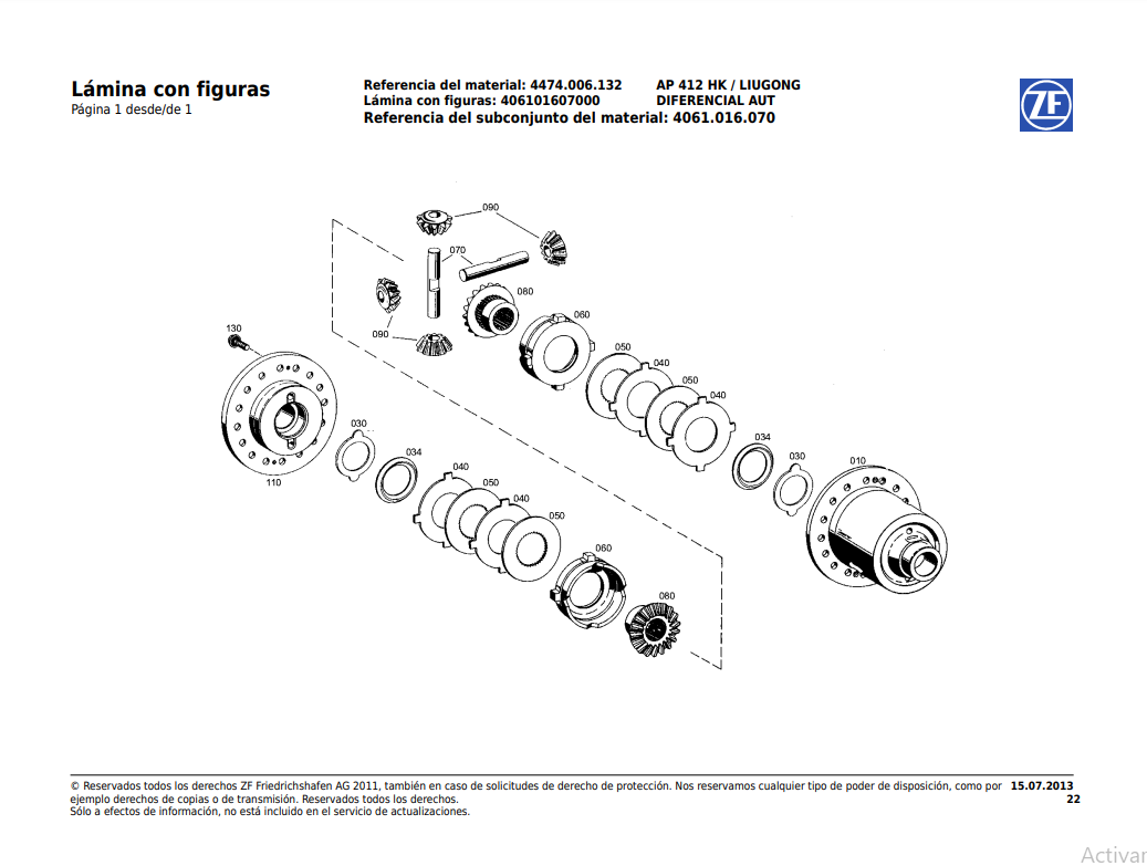 Catalogo de Recambios Eje Delantero ZF AP 412HK LIUGONG - 4474.006.132