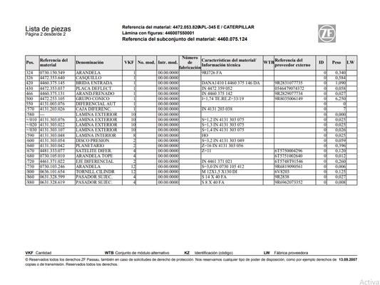 Catalogo de Recambios Eje Delantero ZF APL-345 E CATERPILLAR - 4472.053.820