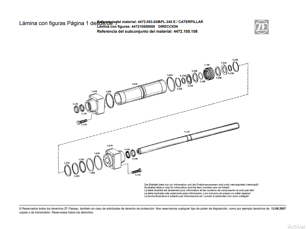 Catalogo de Recambios Eje Delantero ZF APL-345 E CATERPILLAR - 4472.053.820