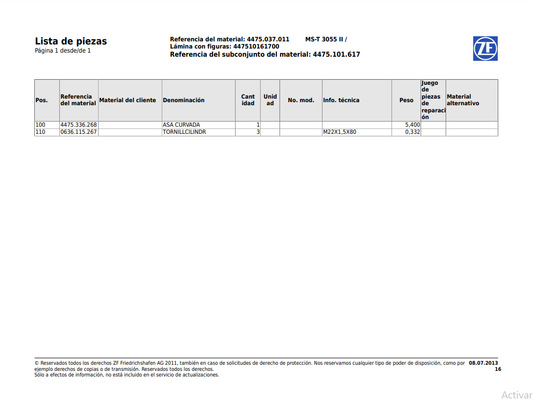 Catalogo de Recambios Eje Delantero ZF MS-T 3055 II - 4475.037.011