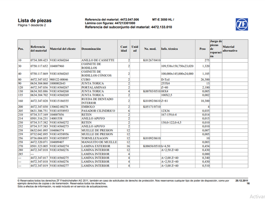 Catalogo de Recambios Eje Trasero ZF MT-E 3050 HL - 4472.047.006