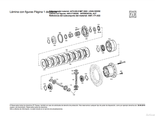 Catalogo de Recambios Eje Delantero ZF MT 2085 JOHN DEERE - 4475.020.016