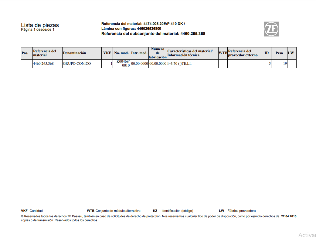 Catalogo de Recambios Eje Trasero ZF AP 410 DK - 4474.005.208