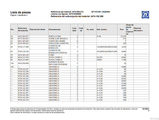 Catalogo de Recambios Eje Trasero ZF AP 410 DK XUZHOU - 4474.005.212
