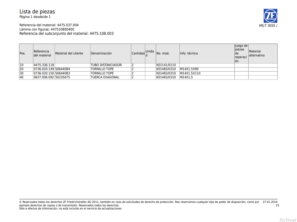 Catalogo de Recambios Eje Trasero ZF MS-T 3055 - 4475.037.004