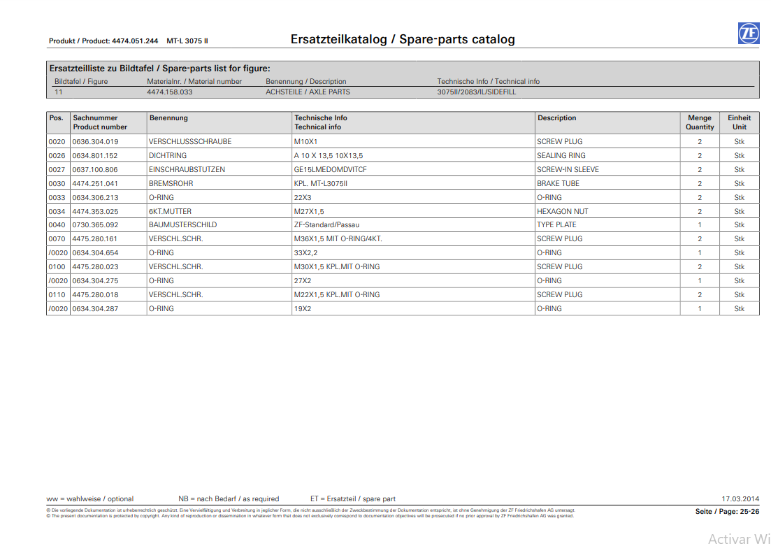Catalogo de Recambios Eje Trasero ZF MT-L 3075 II - 4474.051.244