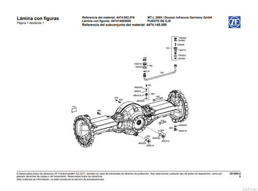 Catalogo de Recambios Eje Trasero ZF MT-L 3085 - DOOSAN - 4474.052.076
