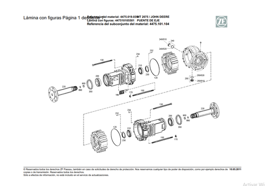 Catalogo de Recambios Eje Trasero ZF MT 2075 JOHN DEERE - 4475.019.039