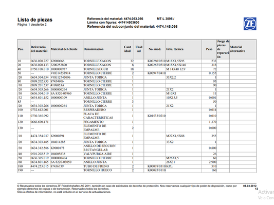 Catalogo de Recambios Eje Delantero ZF MT-L 3095 - 4474.053.056