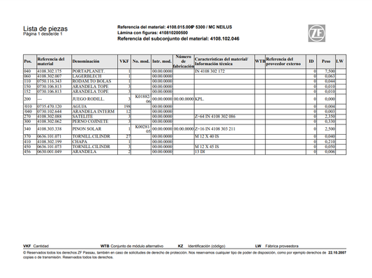 Catalogo de Recambios Reductores ZF P 5300 MC NEILUS - 4108.015.006