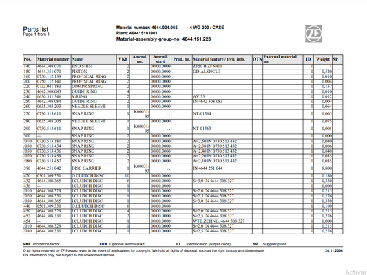Catalogo de Recambios Servotransmisión ZF 4 WG-200 CASE - 4644.024.065