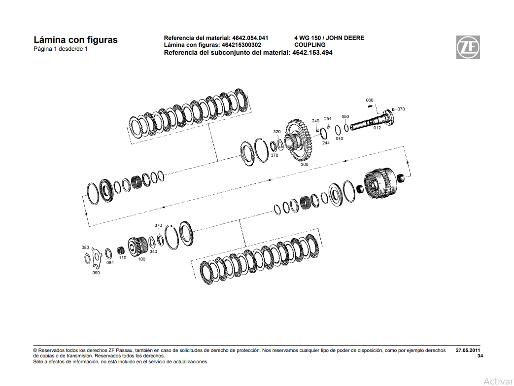 Catalogo de Recambios Servotransmisión ZF 4 WG 150 JOHN DEERE - 4642.054.041