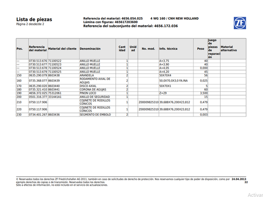 Catalogo de Recambios Servotransmisión ZF 4 WG 160 CNH NEW HOLLAND - 4656.054.025