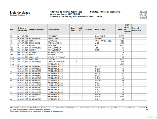 Catalogo de Recambios Servotransmisión ZF 4 WG 190 - 4657.024.026