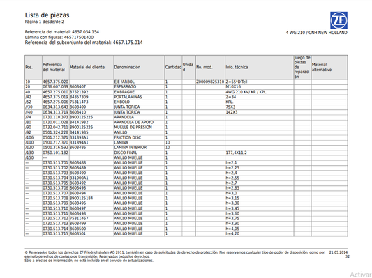 Catalogo de Recambios Servotransmisión ZF 4 WG 210 CNH-NEW HOLLAND - 4657.054.154