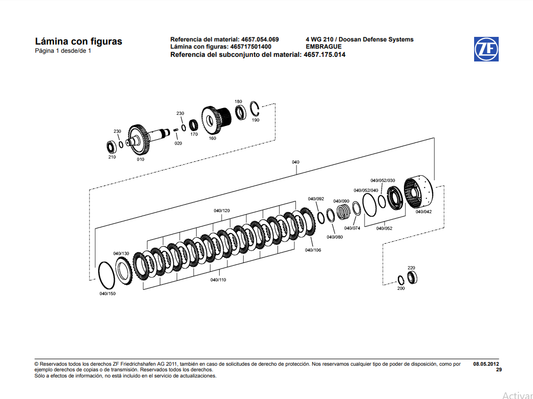 Catalogo de Recambios Servotransmisión ZF 4 WG 210 Doosan - 4657.054.069