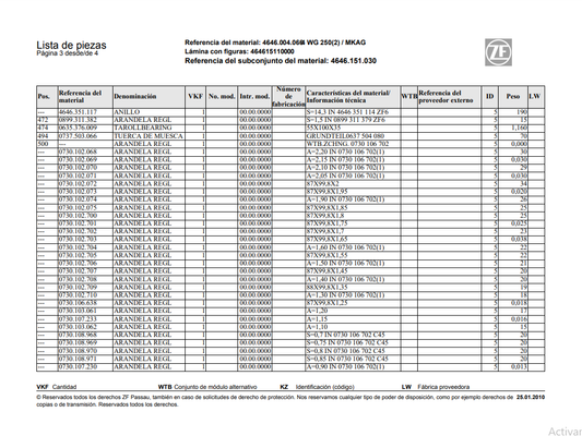 Catalogo de Recambios Servotransmisión ZF 4 WG 250(2) MKAG - 4646.004.066