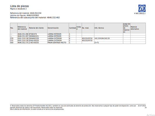 Catalogo de Recambios Servotransmisión ZF 4 WG 260(1) - 4646.054.034