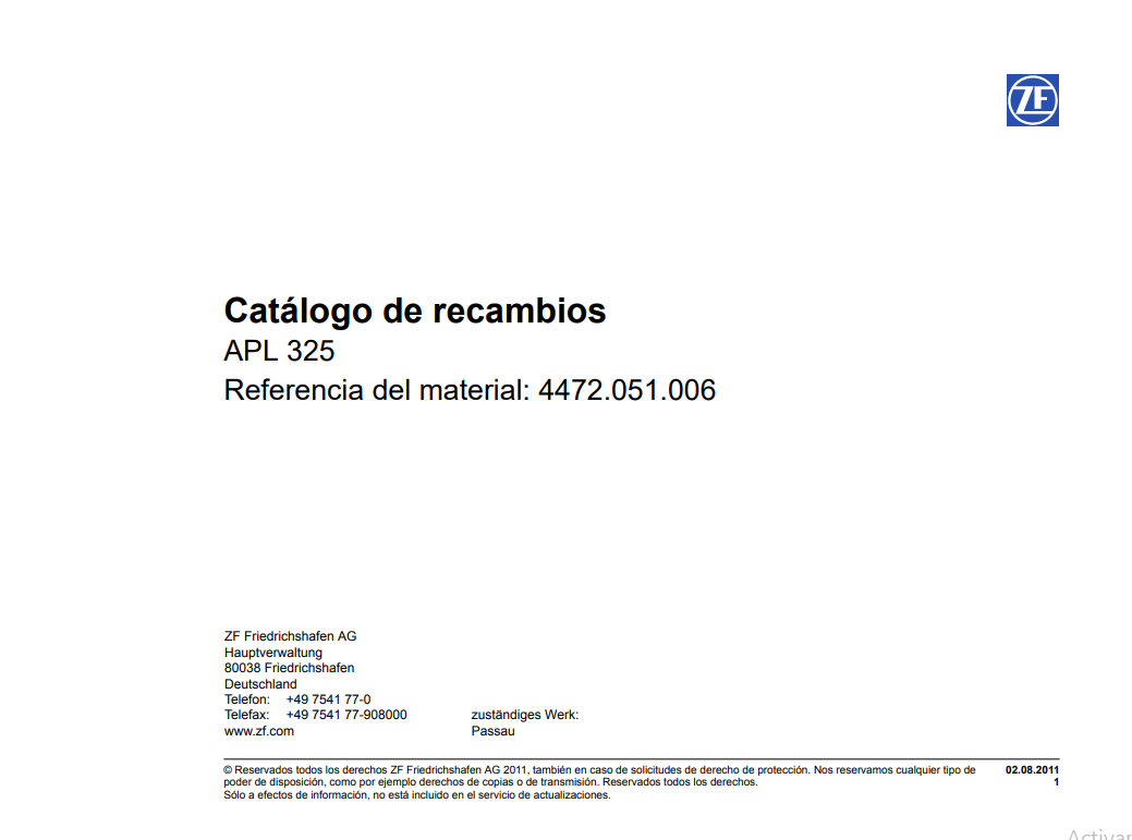 Catalogo de Recambios Transmision ZF APL 325 - 4472.051.006