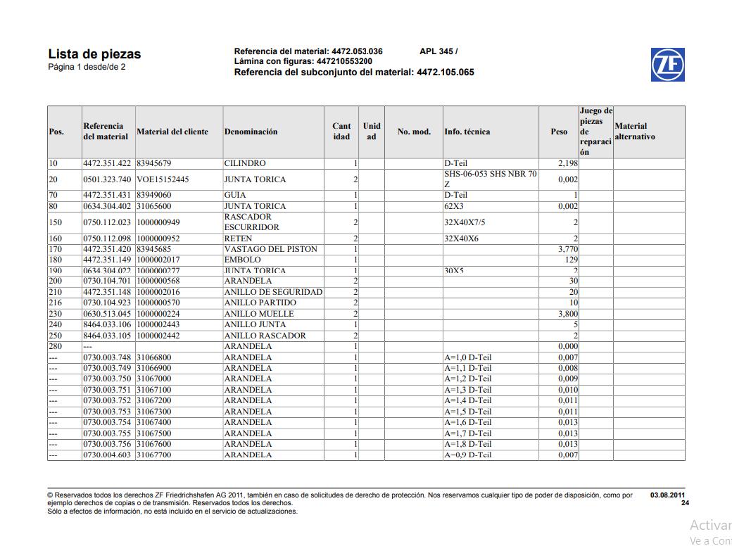 Catalogo de Recambios Transmisión ZF APL 345 - 4472.053.036