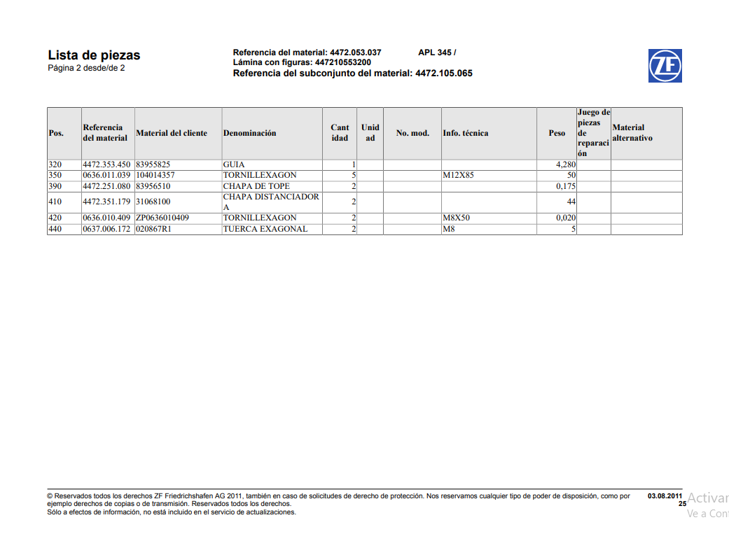 Catalogo de Recambios Transmisión ZF APL 345 - 4472.053.037