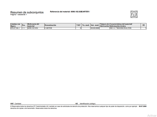 Catalogo de Recambios Transmisión ZF CARTER - 6090.102.026