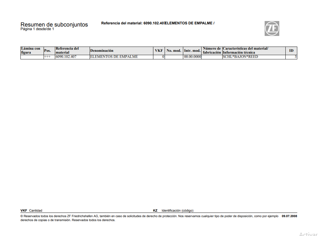Catalogo de Recambios Transmisión ZF ELEMENTOS DE EMPALME - 6090.102.407