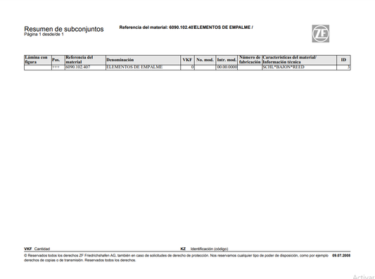 Catalogo de Recambios Transmisión ZF ELEMENTOS DE EMPALME - 6090.102.407