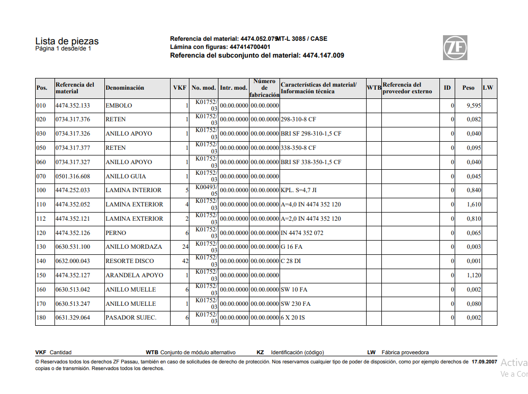Catalogo de Recambios Transmisión ZF MT-L 3085 - 4474.052.079