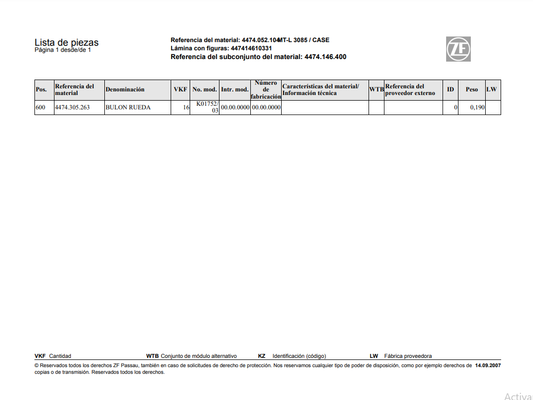 Catalogo de Recambios Transmisión ZF MT-L 3085 CASE - 4474.052.104