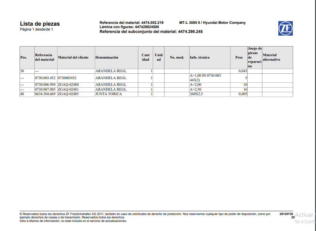 Catalogo de Recambios Transmisión ZF MT-L 3085 II HYUNDAI - 4474.052.219