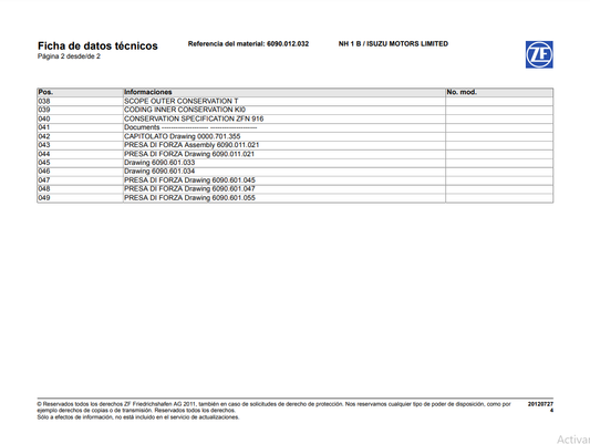 Catalogo de Recambios Transmisión ZF NH 1 B ISUZU - 6090.012.032