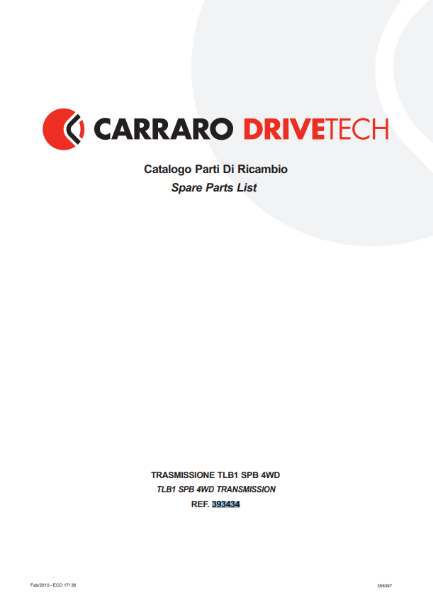 MANUAL DE PARTES TRANSMISIÓN CARRARO 393434