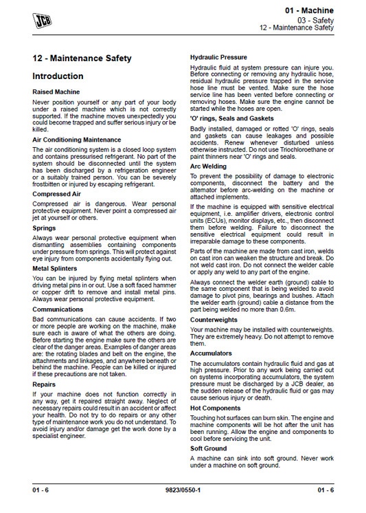 Manual de Reparación Telehandler JCB Rough Terrain 531-70, 535-95, 536-60, 536-70, 536-70LP, 541-70, 550-80, 560-80