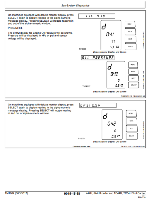 Manual Operación y Prueba Cargador John Deere 444H, 544H , TC44H, TC54H