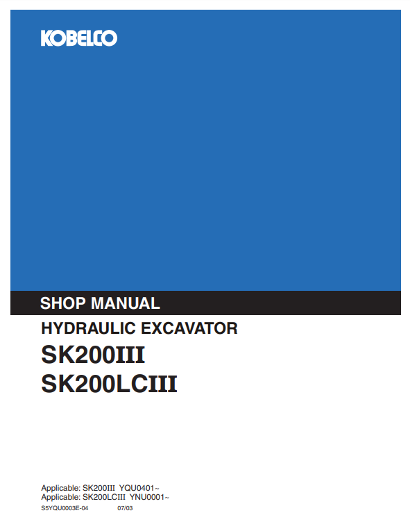 Manual Taller Excavadora Kobelco SK200III, SK200LCIII