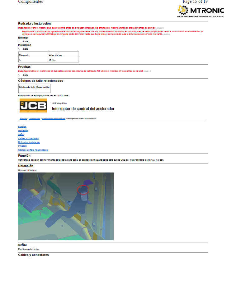 Manual Ubicaciónes de Componentes Eléctronicos Retroexcavador JCB 3CX