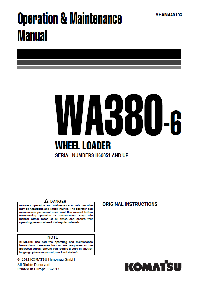 Manual de Operación y Mantenimiento Cargador Komatsu WA380-6 - H60051