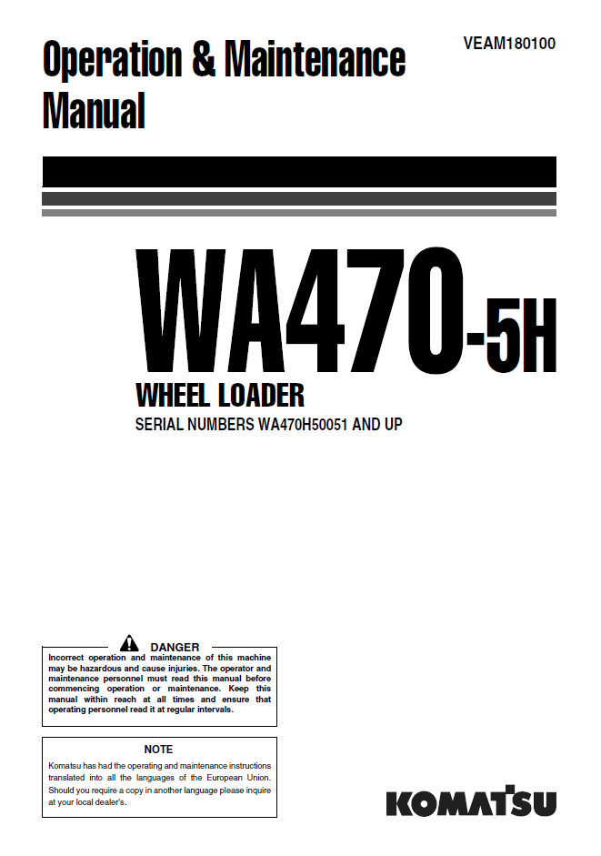 Manual de Operación y Mantenimiento Cargador Komatsu WA470-5H - WA470H50051