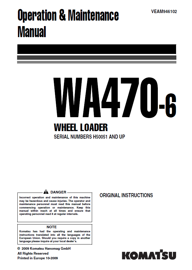 Manual de Operación y Mantenimiento Cargador Komatsu WA470-6 - H50051