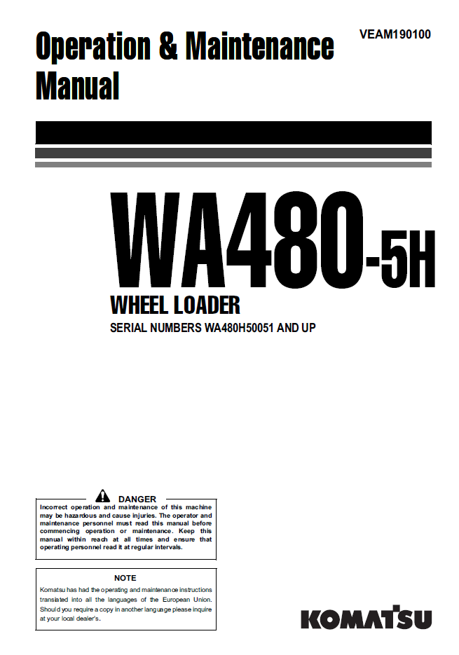 Manual de Operación y Mantenimiento Cargador Komatsu WA480-5H - WA480H50051