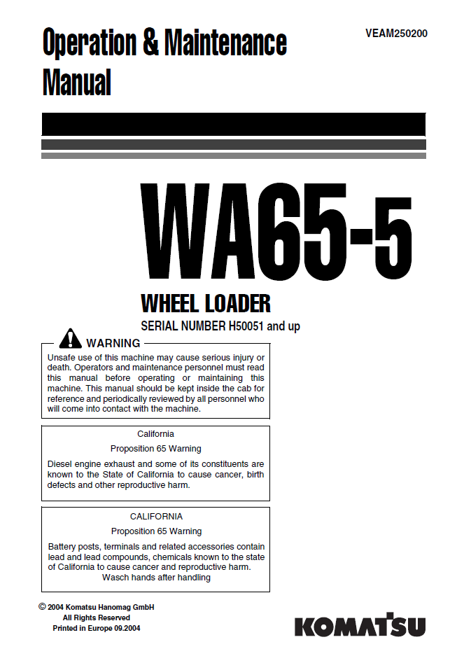 Manual de Operación y Mantenimiento Cargador Komatsu WA65-5 - H50051