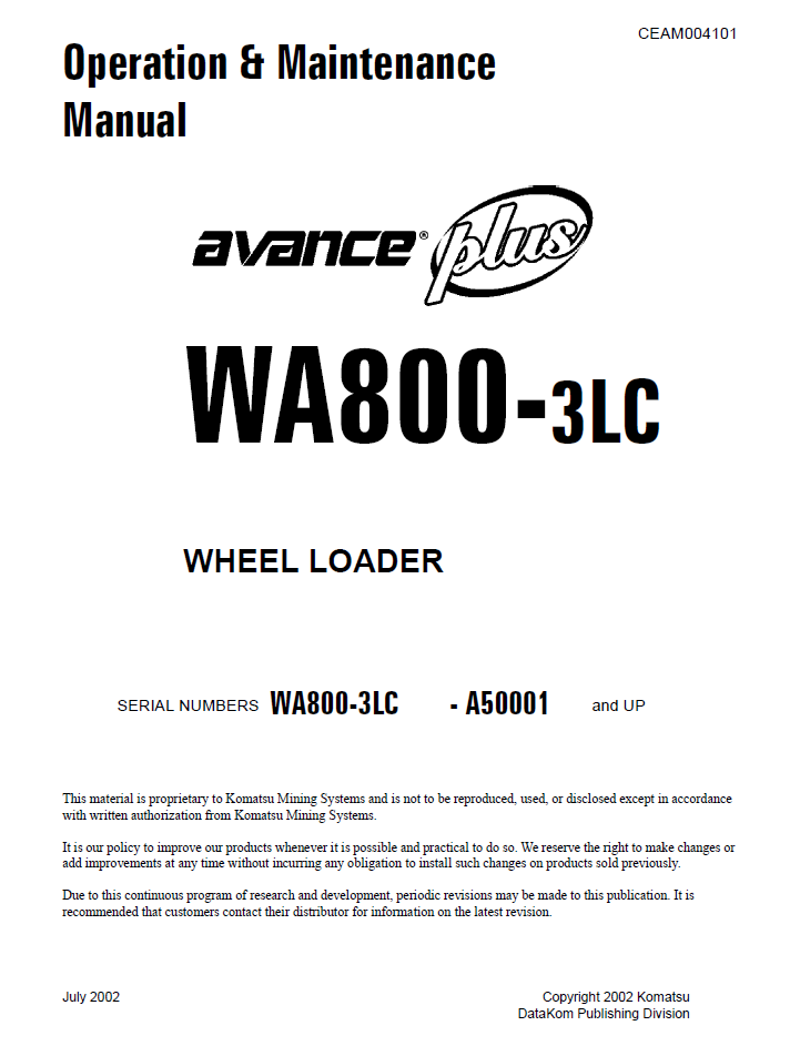 Manual de Operación y Mantenimiento Cargador Komatsu WA800-3LC