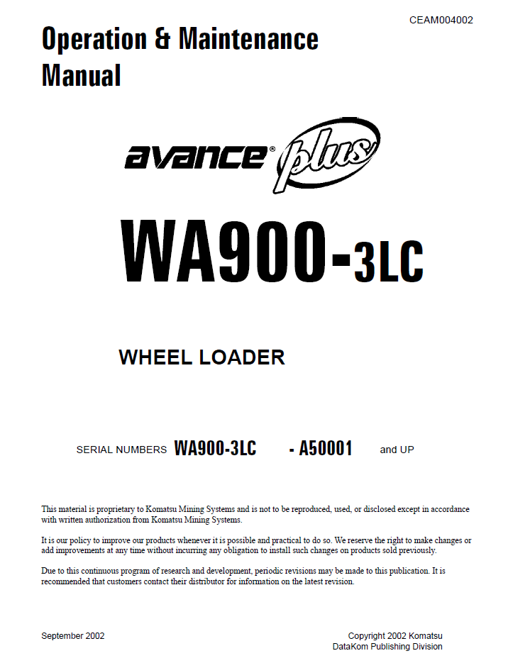 Manual de Operación y Mantenimiento Cargador Komatsu WA900-3LC