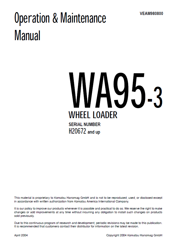 Manual de Operación y Mantenimiento Cargador Komatsu WA95-3 - 20672