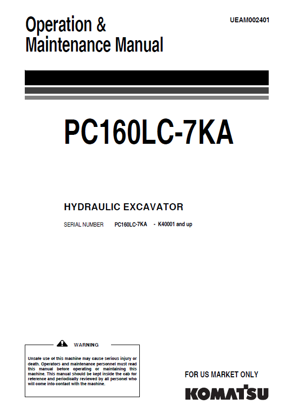 Manual de Operación y Mantenimiento Excavadora Hidraúlica Komatsu PC160LC-7KA - K40001