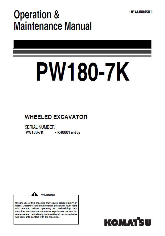 Manual de Operación y Mantenimiento Excavadora Sobre Ruedas Komatsu PW180-7K - K40001